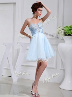 Cheap Short Sweetheart Beading Bridesmaid Dress in Light Blue