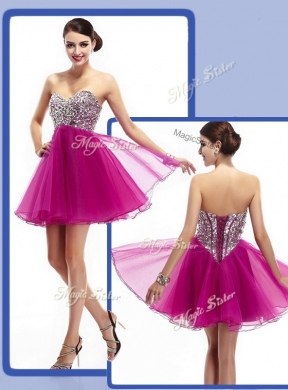 Cheap Sweetheart Fuchsia Short Bridesmaid  Dresses with Beading