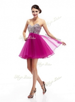 Cheap Sweetheart Fuchsia Short Bridesmaid  Dresses with Beading