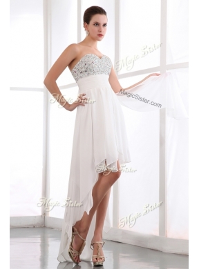 Cheap Sweetheart High Low Beading Most Popular Sweetheart High Low Beading Prom Dress in WhiteDress in White