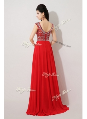 Cheap Empire Bateau Brush Train Prom Dresses with Beading