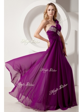 Cheap One Shoulder Hand Made Flowers Prom Dresses with Beading