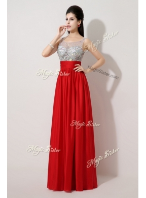 Cheap Scoop Empire Beading Red Prom Dresses