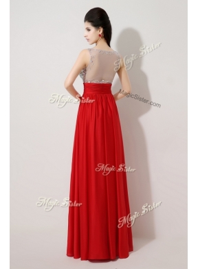 Cheap Scoop Empire Beading Red Prom Dresses