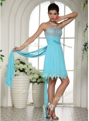 Cheap Sweetheart High Low Beading and Paillette Prom Dress in Aqua Blue