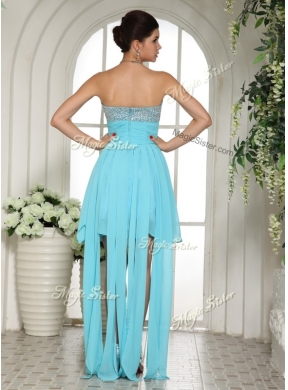 Cheap Sweetheart High Low Beading and Paillette Prom Dress in Aqua Blue