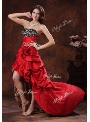 Cheap Gorgeous High Low Strapless Prom Dress With Hand Made Flowers
