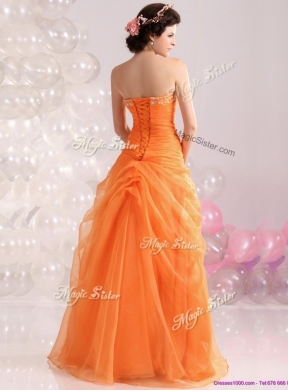 Cheap Strapless Beading Prom Dresses with Hand Made Flowers