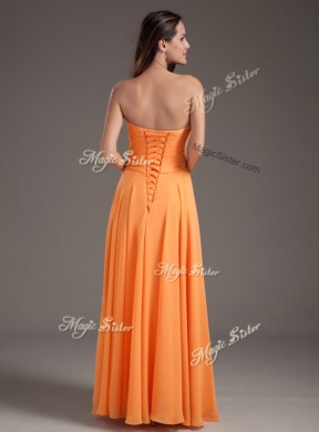 Cheap Sweetheart Floor Length Ruching Prom Dress in Orange