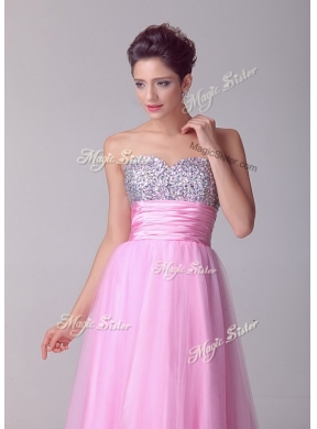 Lovely A Line Brush Train Rose Pink Discount Evening Dresses with Beading for Spring