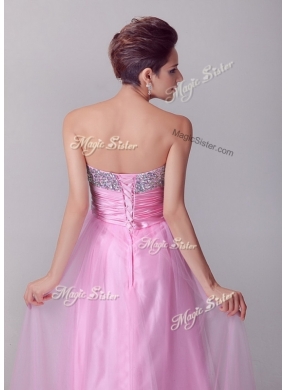 Lovely A Line Brush Train Rose Pink Discount Evening Dresses with Beading for Spring