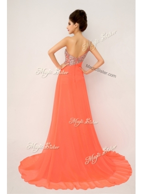 Luxurious One Shoulder Discount Evening Dresses with High Slit and Sequins