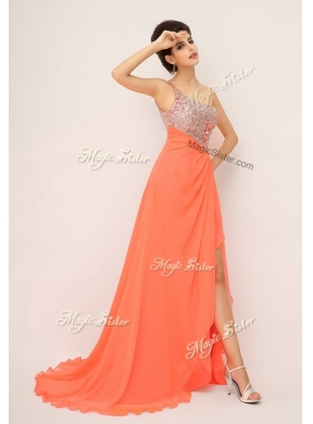 Luxurious One Shoulder Discount Evening Dresses with High Slit and Sequins