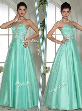 Elegant A Line Sweetheart Beading Designer Prom Dresses in Apple Green