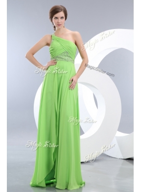 Elegant One Shoulder Spring Green Designer Prom Dresses with High Slit