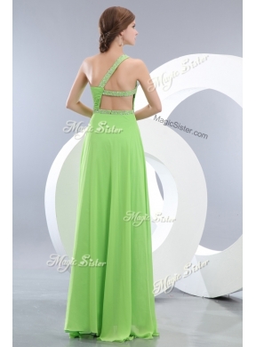 Elegant One Shoulder Spring Green Designer Prom Dresses with High Slit