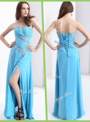 Fashionable Sweetheart Designer Prom Dresses with Beading and High Slit For 2016