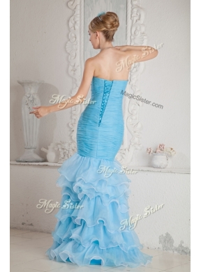 Gorgeous Mermaid Sweetheart Beading and Ruffled Layers Aqua Blue Prom