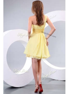 Lovely Short One Shoulder Beading and Belt Prom Dress