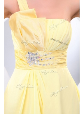 Lovely Short One Shoulder Beading and Belt Prom Dress