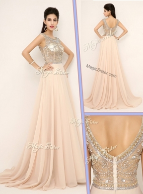 Pretty Empire Bateau Brush Train Designer  Prom Dresses with Beading