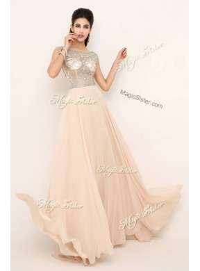 Pretty Empire Bateau Brush Train Designer  Prom Dresses with Beading