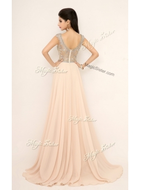 Pretty Empire Bateau Brush Train Designer  Prom Dresses with Beading