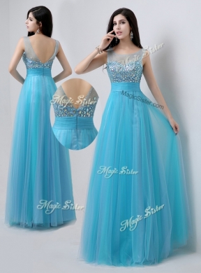 Pretty Scoop Empire Beading Designer Prom Dresses in Baby Blue