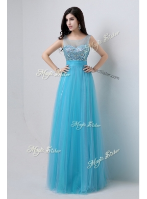 Pretty Scoop Empire Beading Designer Prom Dresses in Baby Blue