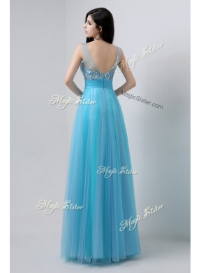 Pretty Scoop Empire Beading Designer Prom Dresses in Baby Blue