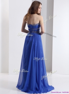 Simple Strapless Empire Blue Discount Evening Dresses with Ruching and Beading