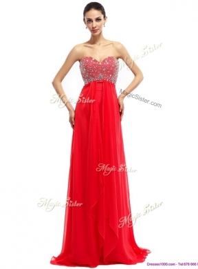 Simple Sweetheart Brush Train Beading Discount Evening Dresses in Red