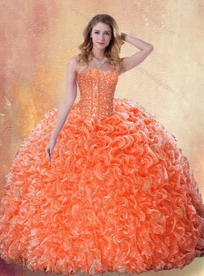 Fashionable Brush Train Orange Quinceanera Dresses with Beading and Ruffles