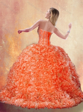 Fashionable Brush Train Orange Quinceanera Dresses with Beading and Ruffles