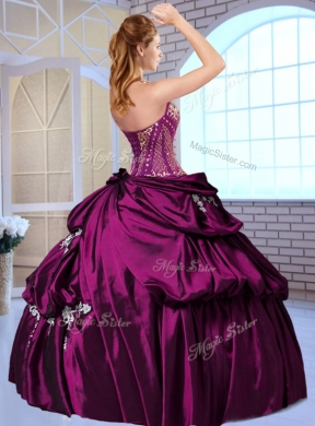 Gorgeous Ball Gown Taffeta Wine Red Quinceanera Gowns with Pick Ups