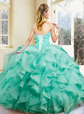 Lovely Ball Gown Appliques and Ruffles Turquoise Sweet 16 Dresses