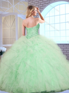 New Style Ball Gown Apple Green Quinceanera Dresses with Beading and Ruffles