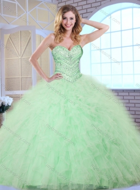 New Style Ball Gown Apple Green Quinceanera Dresses with Beading and Ruffles