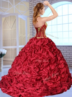 New Style Sweetheart Brush Train Pick Ups and Appliques Quinceanera Dresses