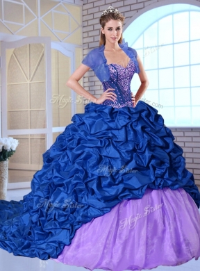 New Style Sweetheart Brush Train Pick Ups and Appliques Quinceanera Dresses