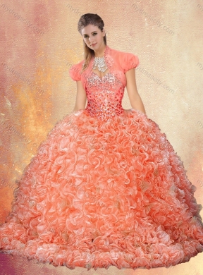 Perfect Brush Train Quinceanera Dresses with Beading and Ruffles