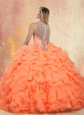 Beautiful Straps Orange Red Sweet 16 Dresses with Ruffles and Appliques