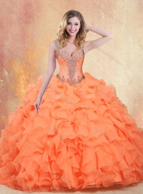 Beautiful Straps Orange Red Sweet 16 Dresses with Ruffles and Appliques