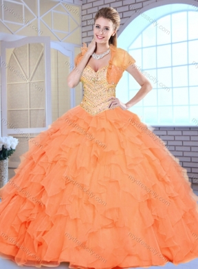 Beautiful Sweetheart Beading and Ruffles Quinceanera Dresses  in Orange