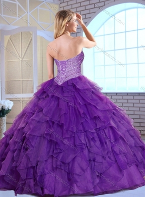 Beautiful Sweetheart Beading and Ruffles Quinceanera Dresses  in Orange