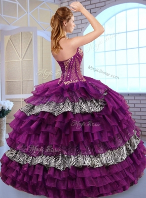 Fashionable Sweetheart Ball Gown Ruffled Layers and Zebra Quinceanera Dresses