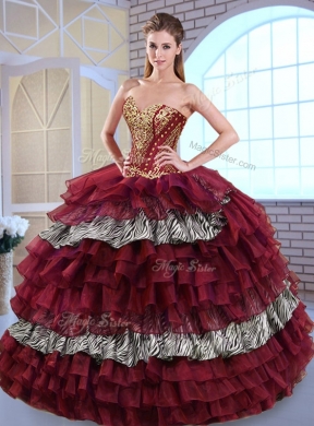 Fashionable Sweetheart Ball Gown Ruffled Layers and Zebra Quinceanera Dresses