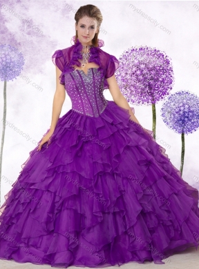 Latest Ball Gown Purple Quinceanera Dresses with Beading and Ruffles