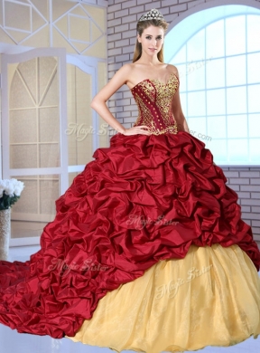 Most Popular Sweetheart Brush Train Pick Ups and Appliques Quinceanera Dresses