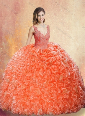 New Style V Neck Brush Train Quinceanera Dresses with Appliques